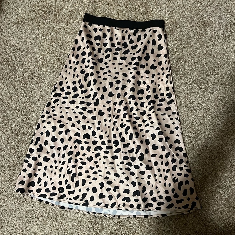 Leopard Print Satin Skirt